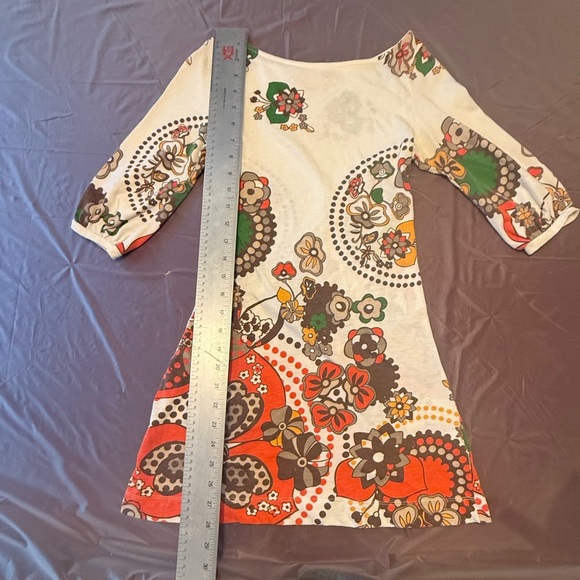 Zara Y2K Vintage Cream/Orange 3/4 Sleeve Floral Mini Dress Size Small - Picture 7 of 7